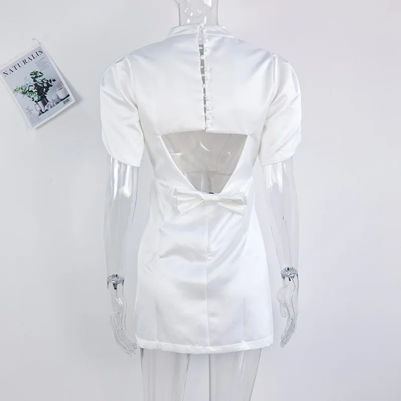 Elegant Bow Hollow Out Mini Dress - Short Sleeve A-Line Party Dress