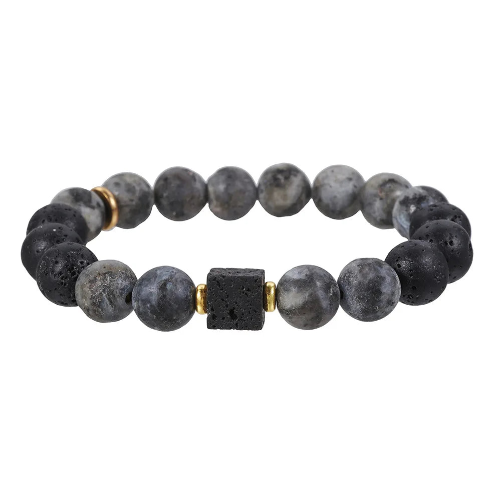 YIZIZAI Black Matte Onyx with Cube Lava Bracelet Yoga Balance Energy Stretch Bracelet Men Women Natural Gemstone Healing Jewelry