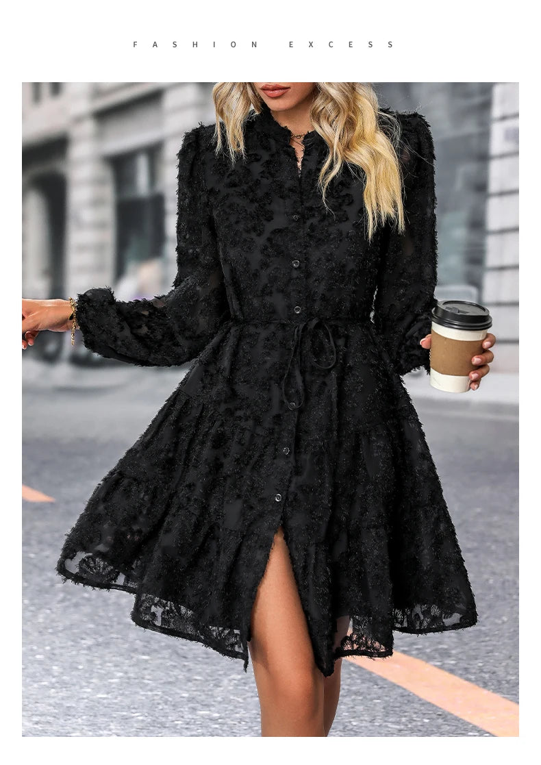 JIM & NORA  Autumn Maxi Dress For Women Casual Hollow Crochet Bohemian Long-Sleeve Loose Beach Robe Ladies Holiday Fall Vestidos