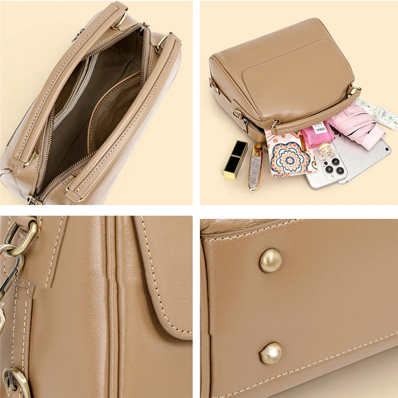 Toptrends 100% Genuine Leather Boston Shoulder Crossbody Bags For Women 2025 Luxury Designer Pillow Tote Satchel Ladies Handbags