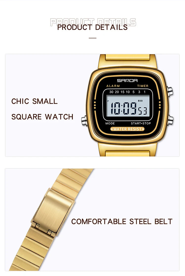 SANDA Golden Quartz Watch - Waterproof Ladies Fashion Wristwatch