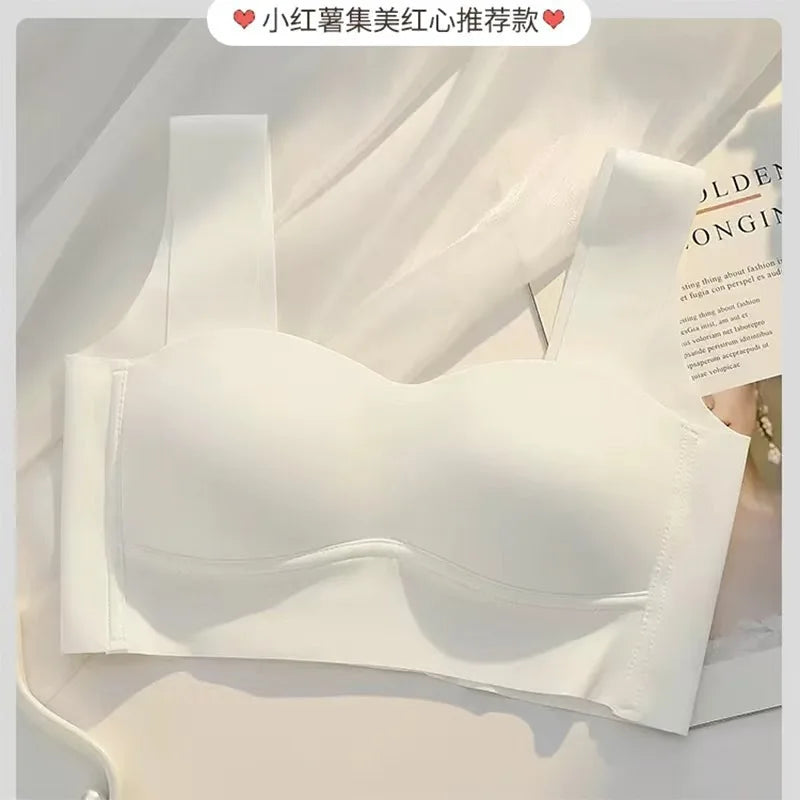 1pcs Women Comfort Bra Summer Ice Silk Vest Style Underwear Girl Wireless Gathered One-piece Brassiere Push Up Lingerie Bralette