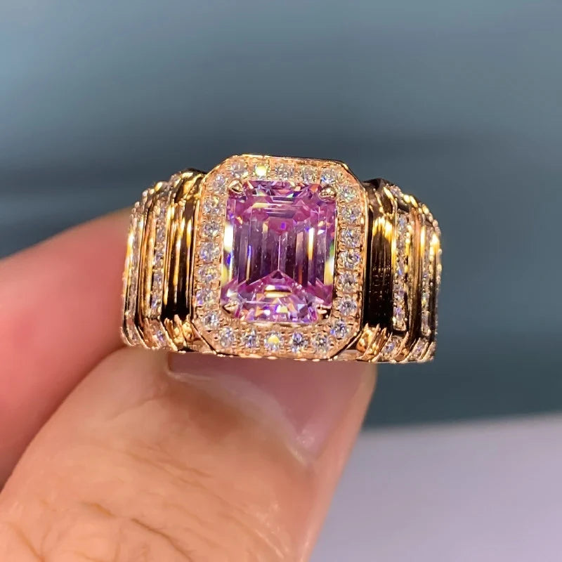 Huitan Aesthetic Pink Cubic Zirconia Engagement Ring for Women Luxury Gold Color Band Newly-designed Wedding Trendy Ring Jewelry