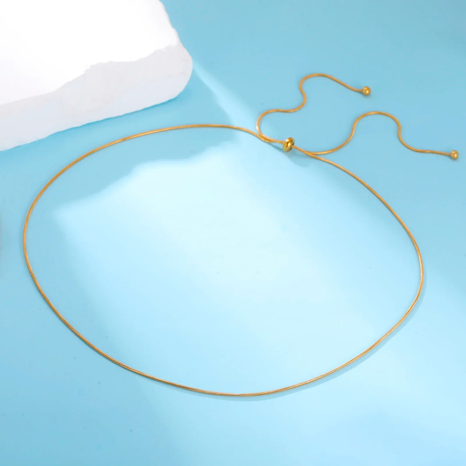 Teamer Long Snake Chain Round Bead Necklace Stainless Steel Gold Color For Girls Women Minimalist Trendy Simple Jewelry Gift
