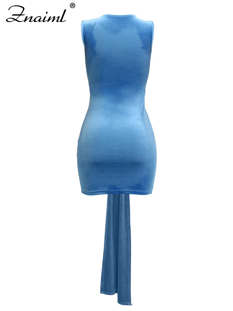 Znaiml Night Party Evening Ruched Patchwork Velvet Bodycon Mini Dress Women Embroidery Feathers Mesh See-through Birthday Robe