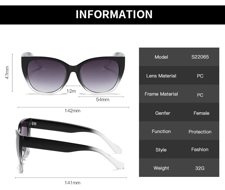 Retro Fashion Cat Eye Sunglasses - Simple Wide Leg Gradient UV400