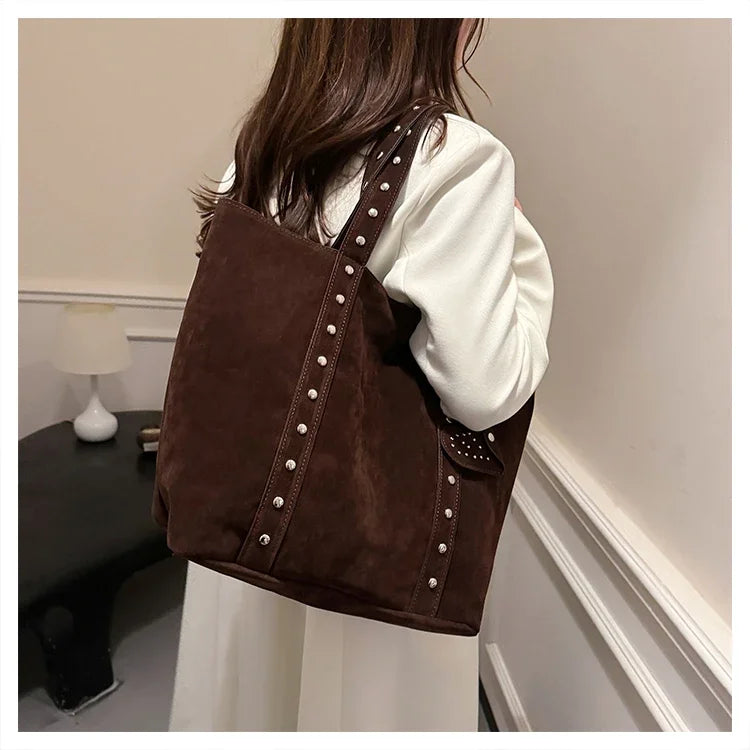 Fashion Suede Sewing Thread Shoulder Bags 2025 New Retro Versatile Commute Simplicity Solid Color Single Women's Handbag