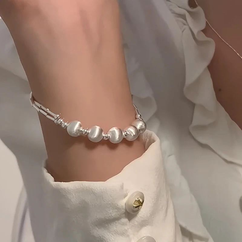 New 925 Silver Geometric Bead Punk Peace of Mind Words Irregular String Bracelet For Woman Girl Fashion Jewelry Gift Dropship