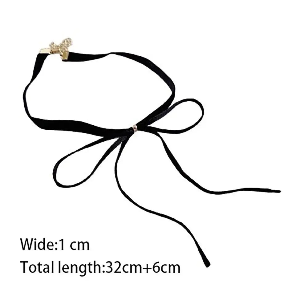 Fashion Adjustable Chain Bow Necklace Velvet Strap Bow Pendant Choker Necklace Neck Accessory INS Style Collar Valentines Gift