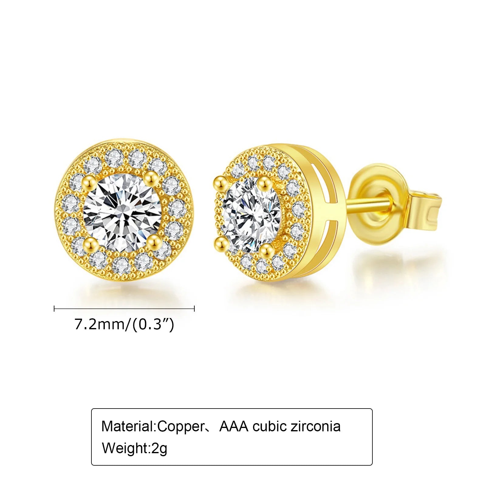 Men's Luxury CZ Stone Stud Earrings,Gold Color Metal Valentine's Father's Day Birthday Party Gift,bbrincos masculinos Jewelry