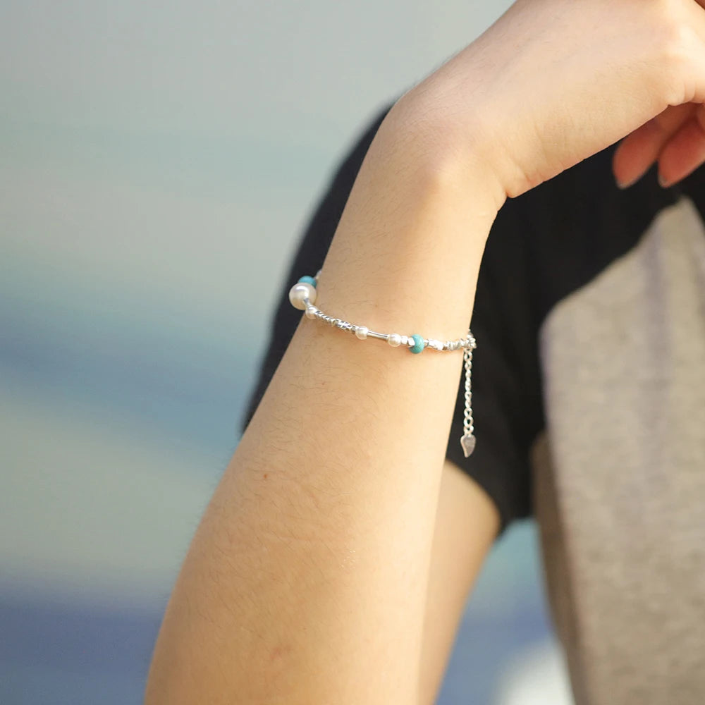 VENTFILLE 925 Sterling Silver Double Layer Pearl Bracelet for Women Girl Design Bead Korean Jewelry Dropshipping