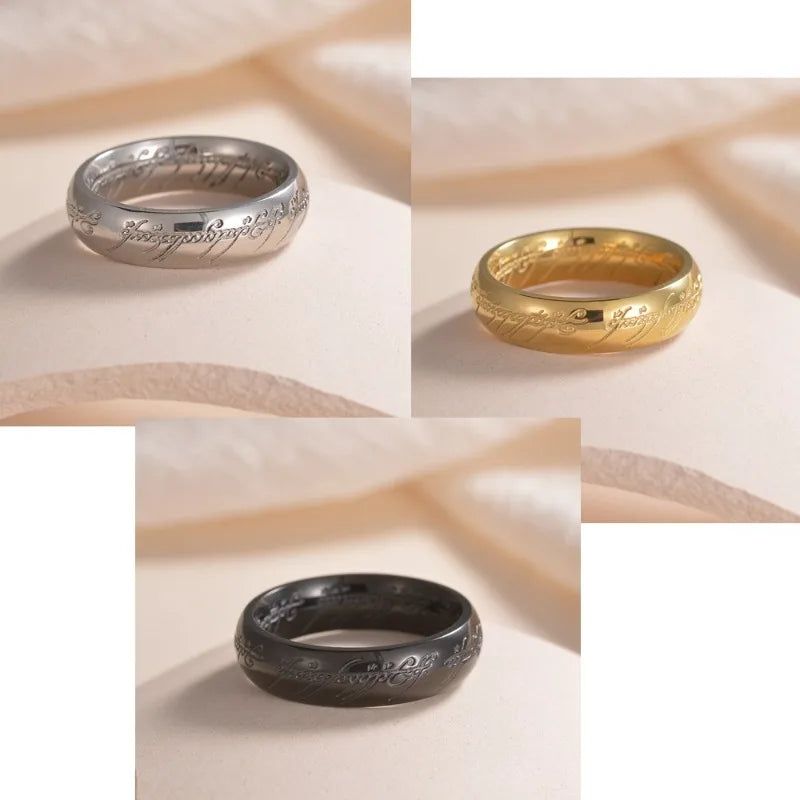 Lord of the Rings Titanium Steel Ring - 18K Gold Plated 6mm Men's Band