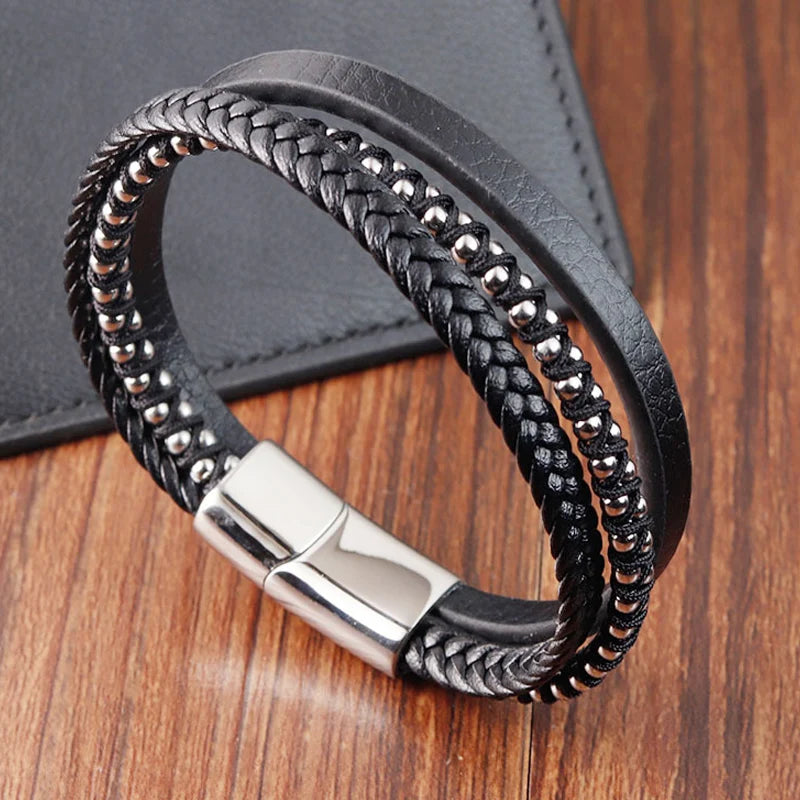Leather Bracelet Infinity Shape Special Popular Pattern Men's Bracelet for Men Stainless Steel Jewelry Accessories Gift