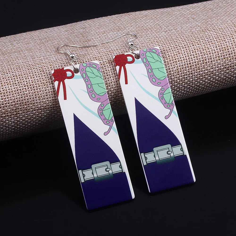 Anime Demon Slayer Kimetsu No Yaiba Kamado Tanjirou Earrings Acrylic Clip Drop Long Ear Jewelry Cosplay Props Accessories Gift