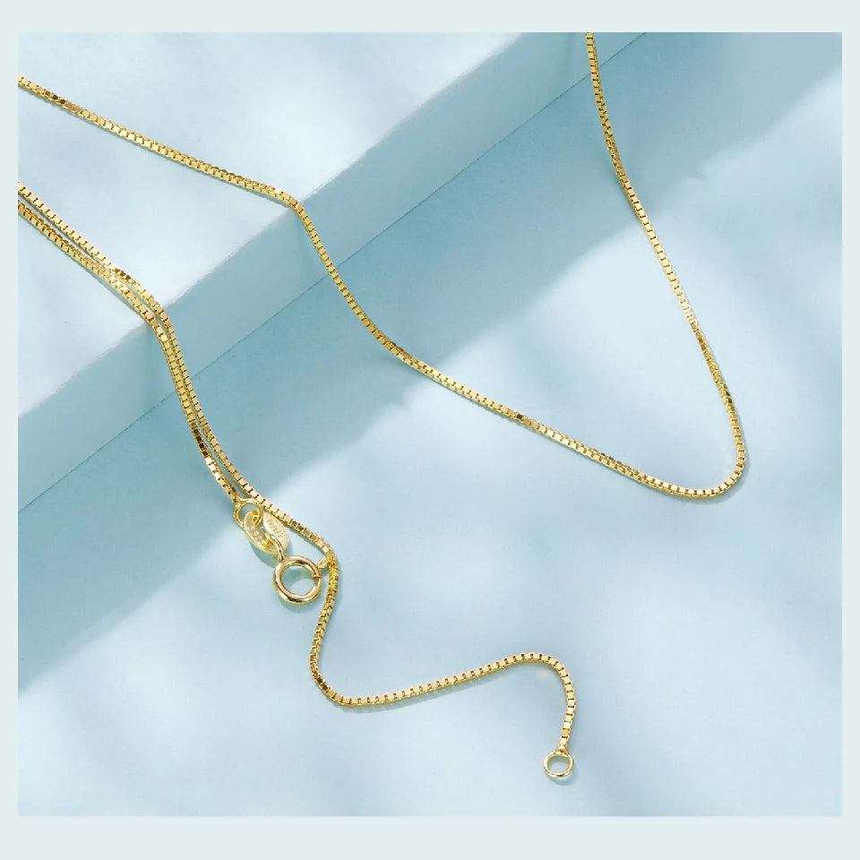 BAMOER Solid Gold Over 925 Sterling Silver Chain Necklace for Women Girls, 0.8mm Box Chain Super Thin & Strong Necklace Chain