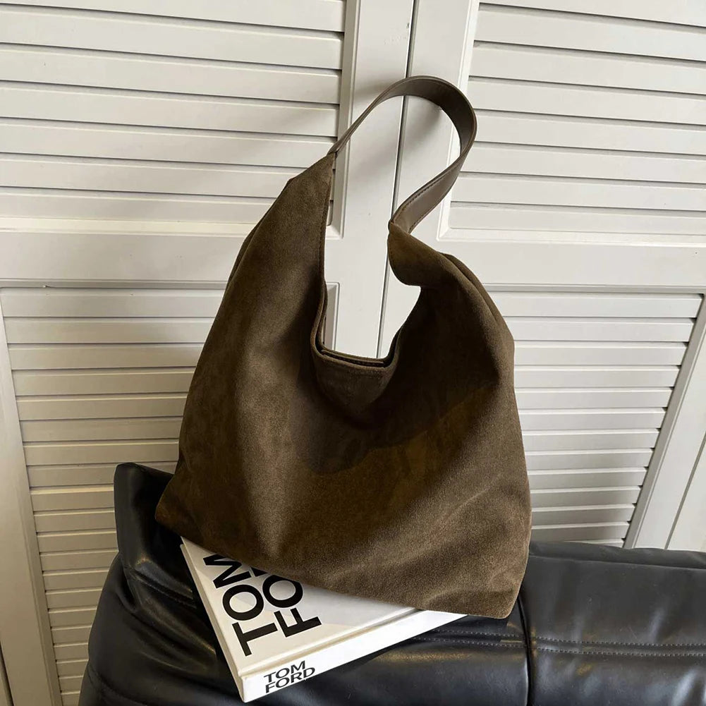 Women Suede Shoulder Bag Retro Single Shoulder Bag Large Capacity Trendy Work Hobo Solid Color Vintage Hobo Bag Top Handle Bag