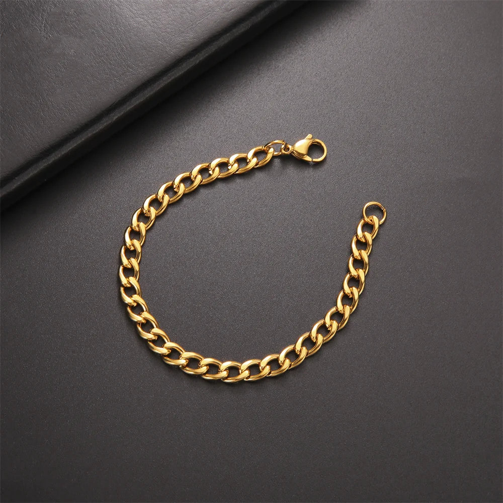 My Shape Fashion Cuban Chain Men Bracelet Stainless Steel 3/5/7/9mm Width Chain Bracelets Figaro Chain Boy Wrist Jewelry Couple