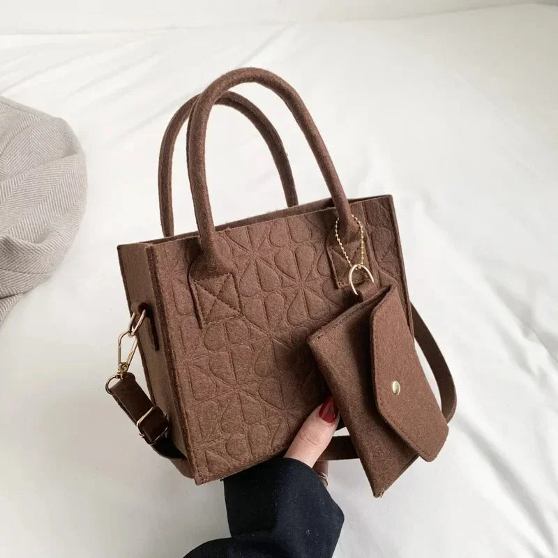 Korean Version Minimalist Embossed Felt Lightweight Handbag 2025 New Single Shoulder Diagonal Span Two-Piece Bag For Women