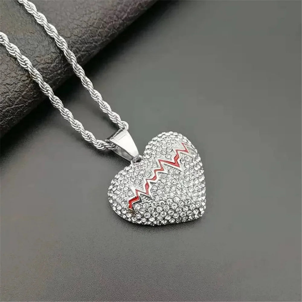 Luxury Dainty Full Zircon Heart Pendant Necklace Silver Color Stainless Steel Rope Chain For Women Wedding Charm Fashion Jewelry