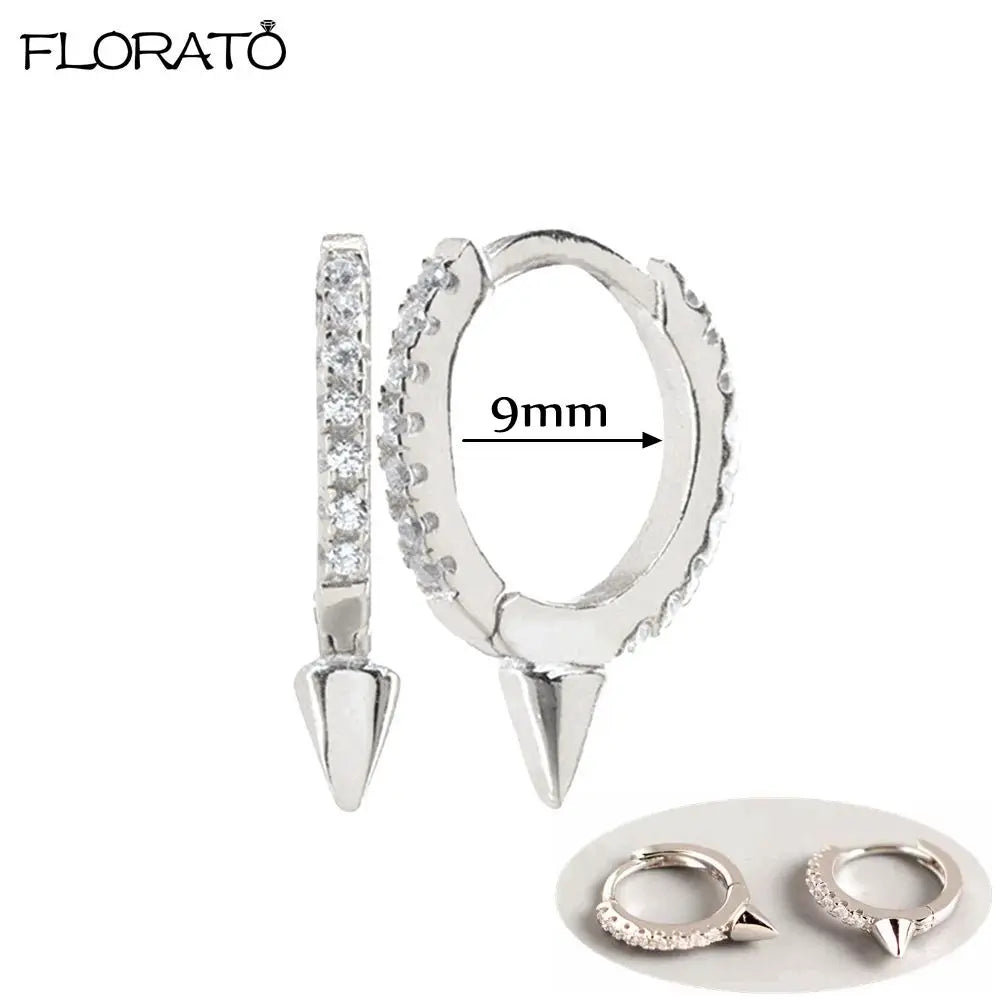 925 Sterling Silver Needle Punk Spike Rivet Hoop Earrings For Women Huggie Earrings Ear Cuff Piercing Earring Gothic Jewelry