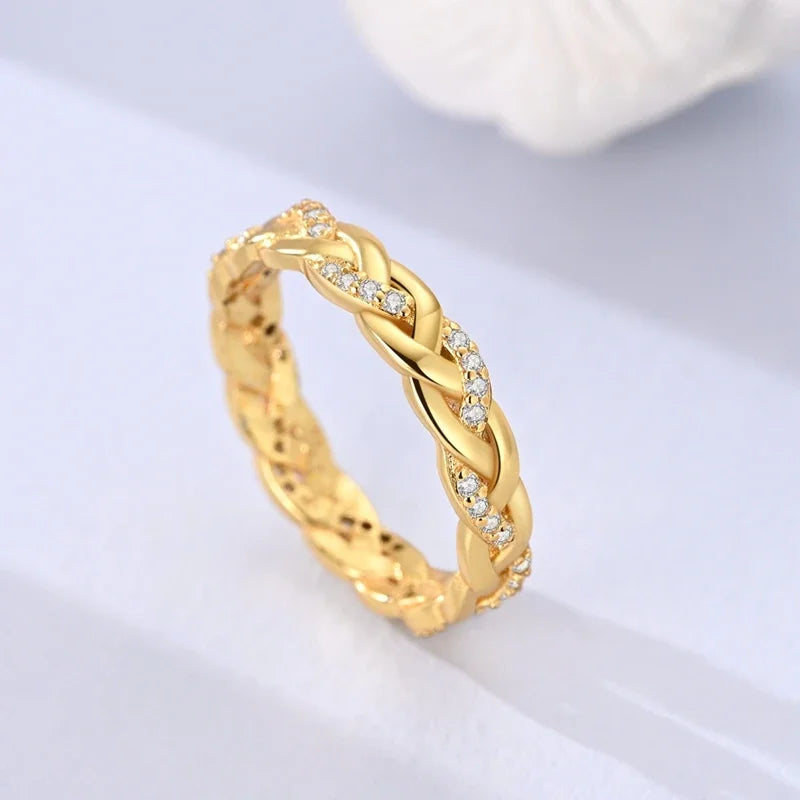 925 Sterling Silver Love Ring - Gold Sparkling Wedding Engagement