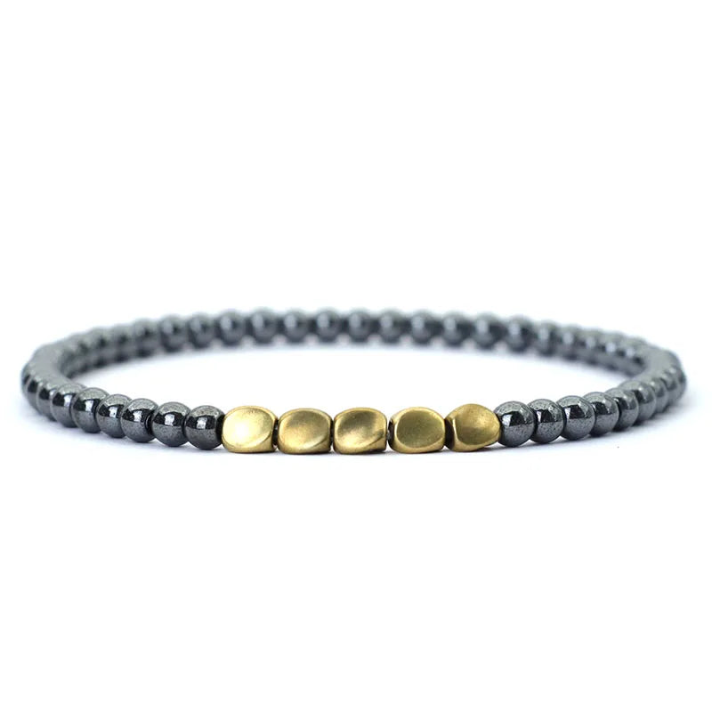 New Men 4mm Bracelet Irregular Copper Beads Strand Braclet Minimalist Black Onyx Stone Braslet Pulsera Hombre Gift For Him Joias