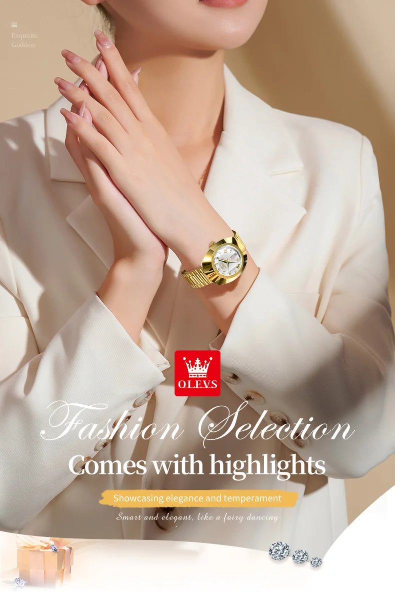 OLEVS Top Luxury Brand Ladies' Watch Elegant Fashion Gold Stainless Steel Women's Watches Calendar Waterproof Quartz Wristwatch