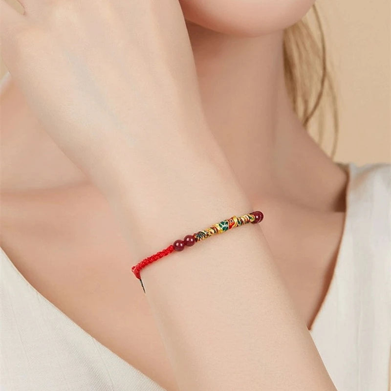 Lucky Red Thread Bracelet Men Women Tibetan Buddhist Lotus Infinity Cinnabar Beads Handmade Braided Rope Bracelets Party Jewelry
