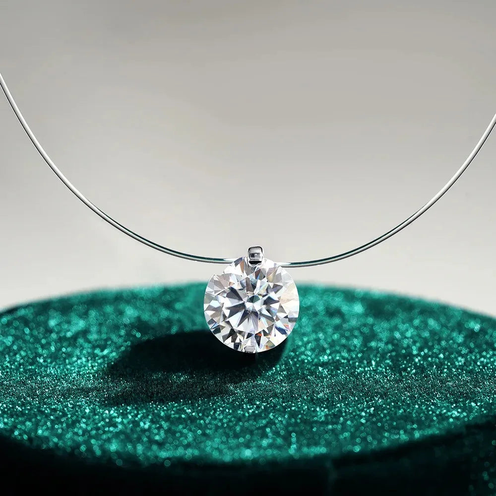 IGOTOS 0.5-5CT Moissanite Pendant Necklace Women GRA Certified 925 Sterling Silver Transparent Fishing Line Choker Chain Jewelry