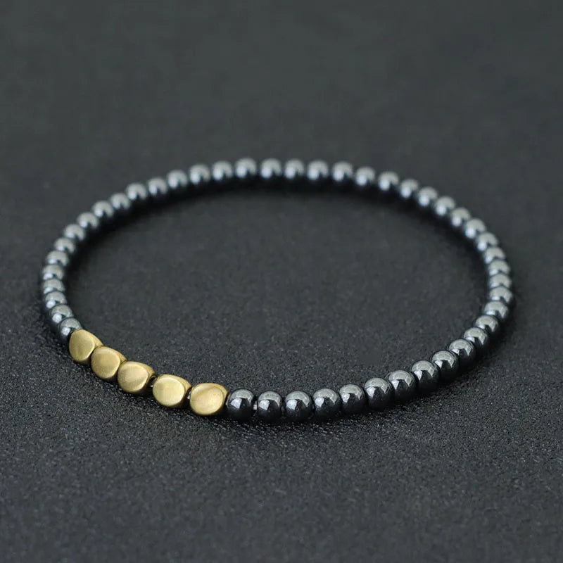 New Men 4mm Bracelet Irregular Copper Beads Strand Braclet Minimalist Black Onyx Stone Braslet Pulsera Hombre Gift For Him Joias