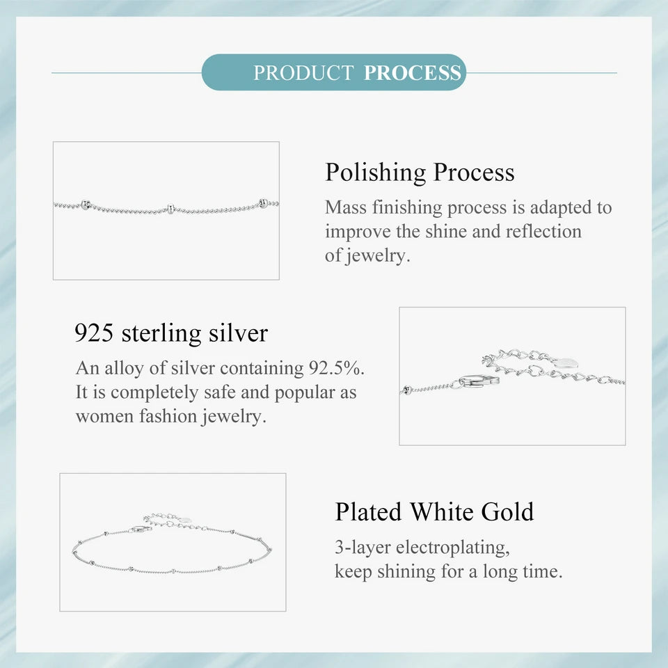 BISAER 925 Sterling Silver Round Beads Anklets,Waterproof Hypoallergenic Infinite Love Chain For Women Fine Jewelry Holiday Gift
