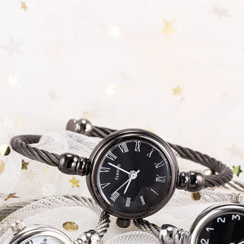 Small Gold Bangle Bracelet Watch - Retro Ladies Quartz Thin Chain