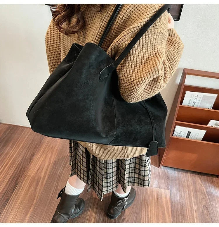 Faux Suede Solid Color High Quality Fashionable Versatile Handbag 2025 Women's Product Hot Selling  Large Capacity Shoulder Bag