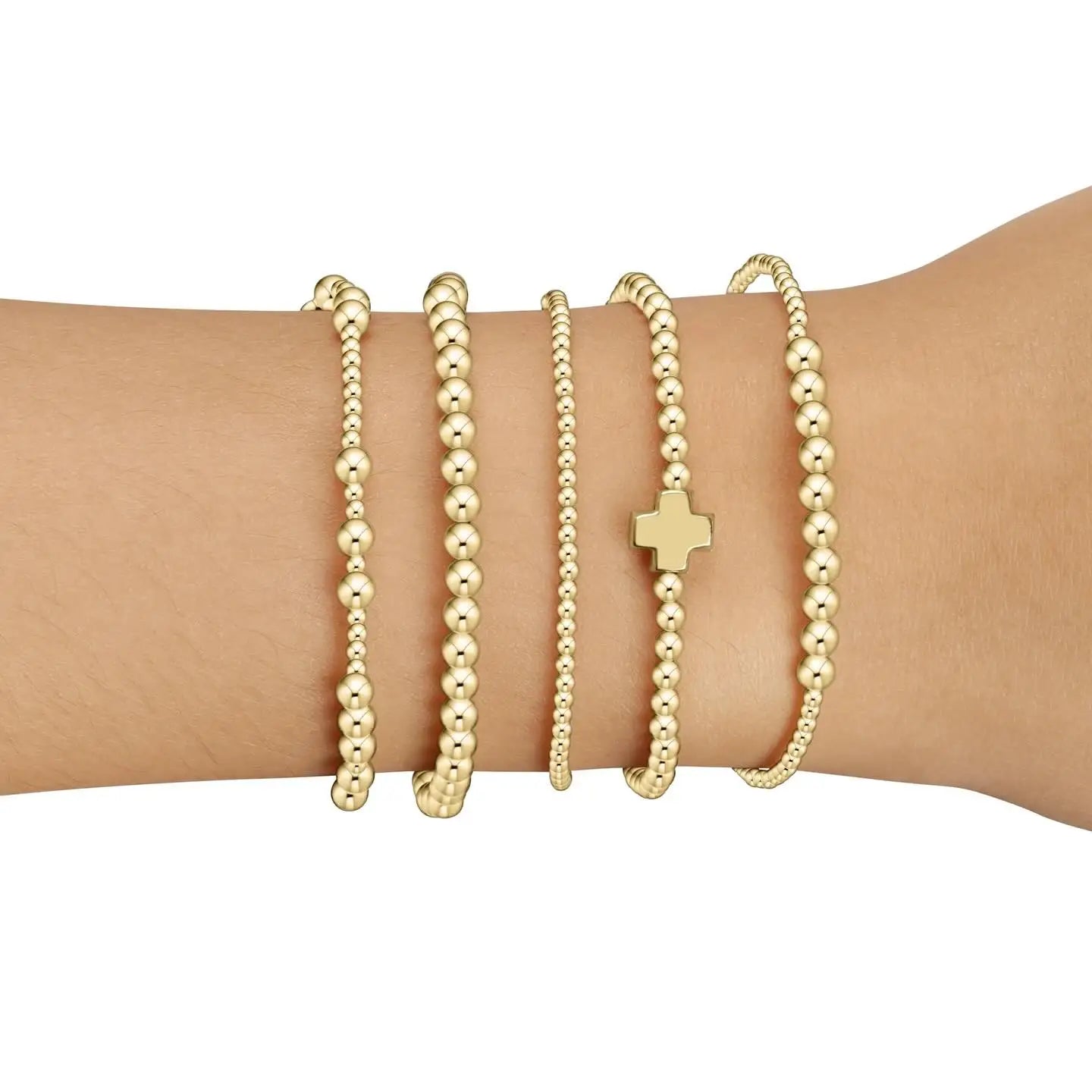 Vlen 18K Gold Plated Beads Bracelet Christian Cross Bracelets Woman Stackable Jewelry Designer Pulseras Luxury Hypoallergenic