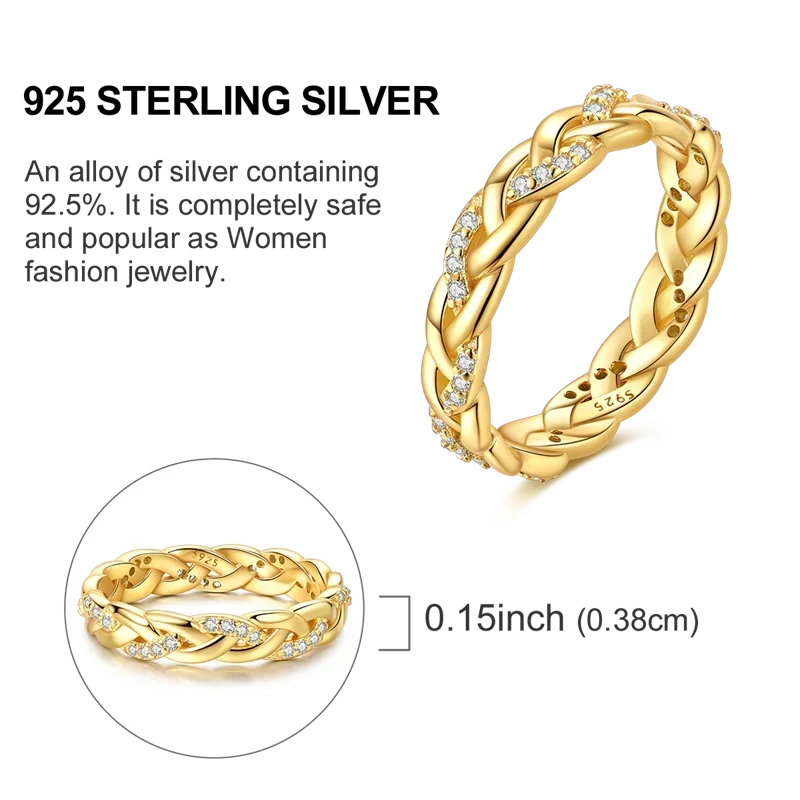 925 Sterling Silver Love Ring - Gold Sparkling Wedding Engagement