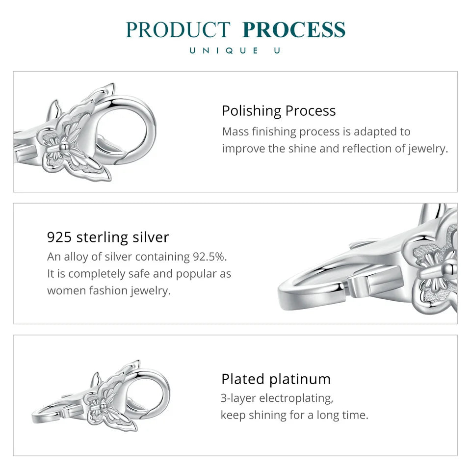 WOSTU Real 925 Sterling Silver Basic Snake Bangle Bracelet Butterfly Flower Closure Buckle For DIY Charms Bead Jewelry Make Gift