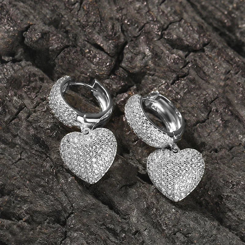 Huitan Luxury Heart Pendant Earrings Love Aesthetic Modern Jewelry for Wedding Engagement Delicate Charming Ear Accessories Gift