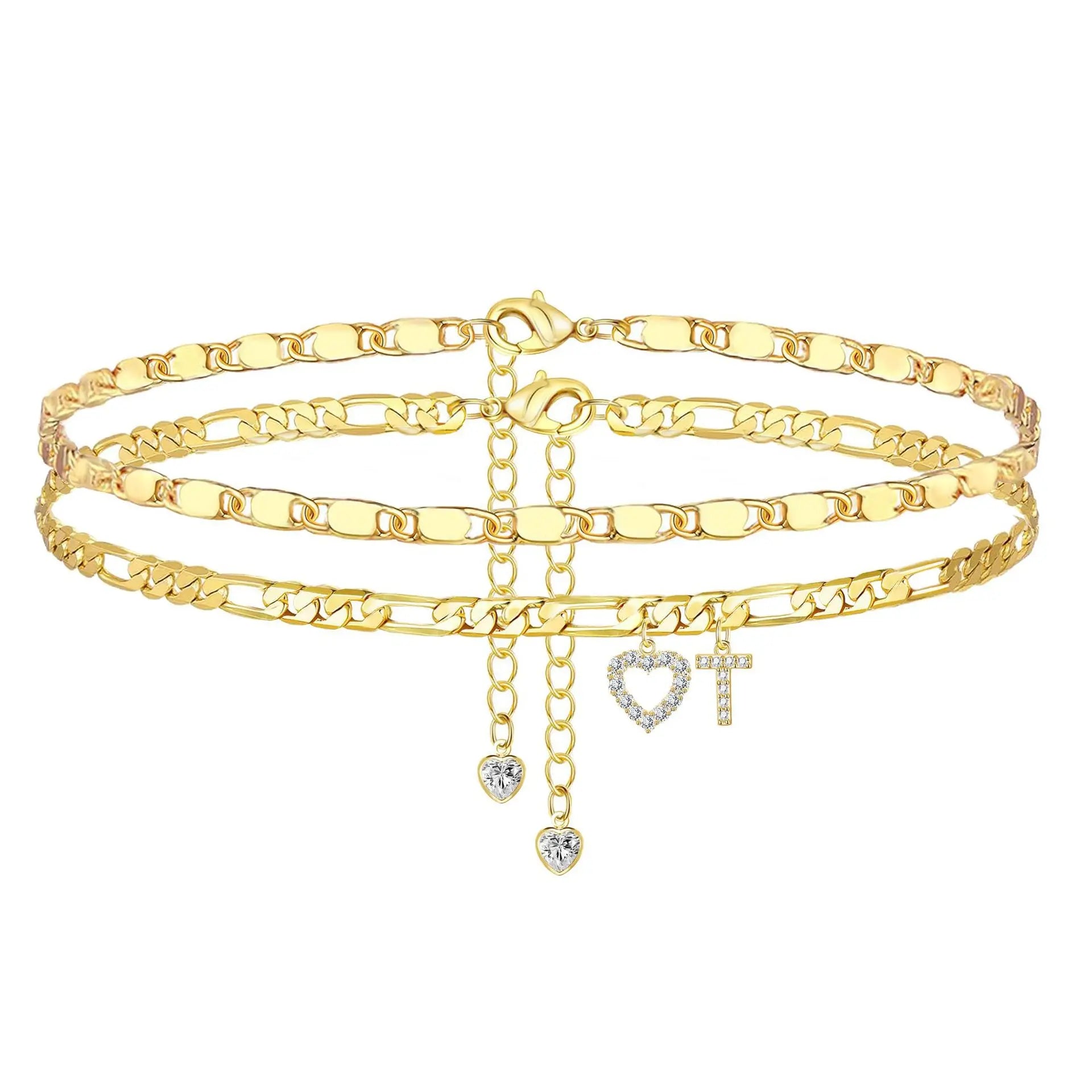 Gold Anklet Bracelet for Women Waterproof 18K Gold Plated Stainless Steel Figaro Hammer Chain Ankle Chain Bracelets Foot Jewelry