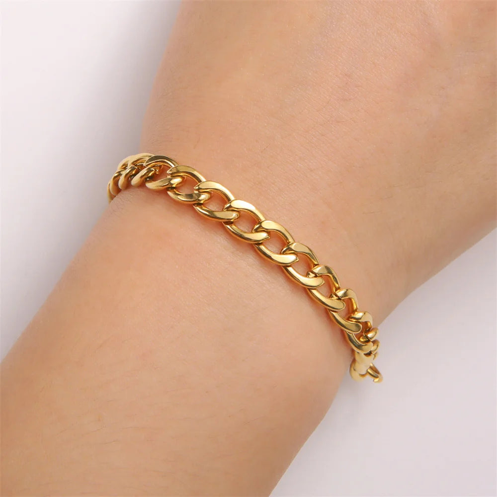 My Shape Fashion Cuban Chain Men Bracelet Stainless Steel 3/5/7/9mm Width Chain Bracelets Figaro Chain Boy Wrist Jewelry Couple