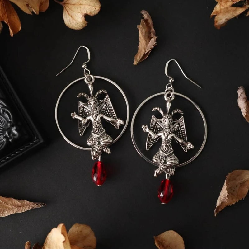 Satanism Sheep Head Crystal Hoop Earrings | Gothic Sheep Head Crystal Hoop Earrings | Gothic, Alternatives, Vintage, Witchy,