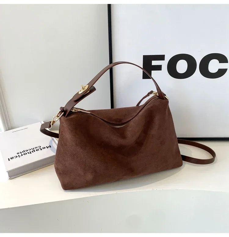New Solid Color PU Zipper Women's Bag Suede Large Capacity Women's Shoulder Bag Fashion Versatile Casual Dual Purpose Handbag