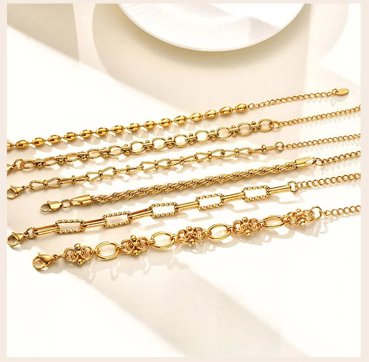 Chunky Stainless Steel Link Chain Bracelet For Woman, Gold Plated Layering Bracelets Wristband Waterproof Jewelry