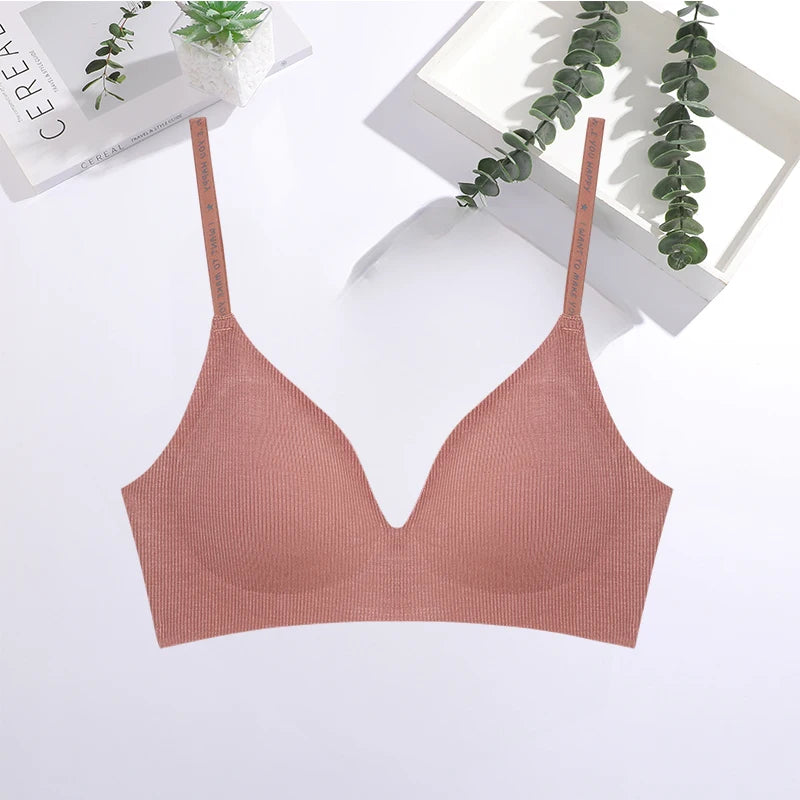 FINETOO 1PCS Women Sexy Seamless Bras Deep V Neck Bralette Sexy Lingerie Letter Strap Tops Push Up Underwear Wireless Brassiere