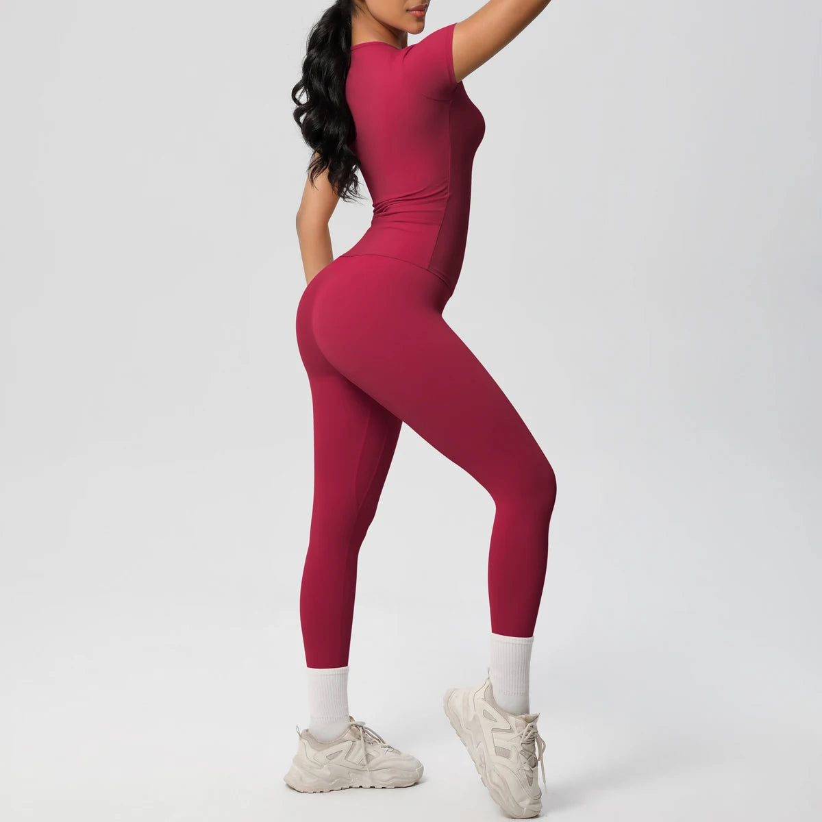 Women 2pcs Patchwork Sport Yoga Suit Gym Sports Crop Tops Sexy Bodycon Crop Tube Top Workout Leggins Booty Bum Leggins