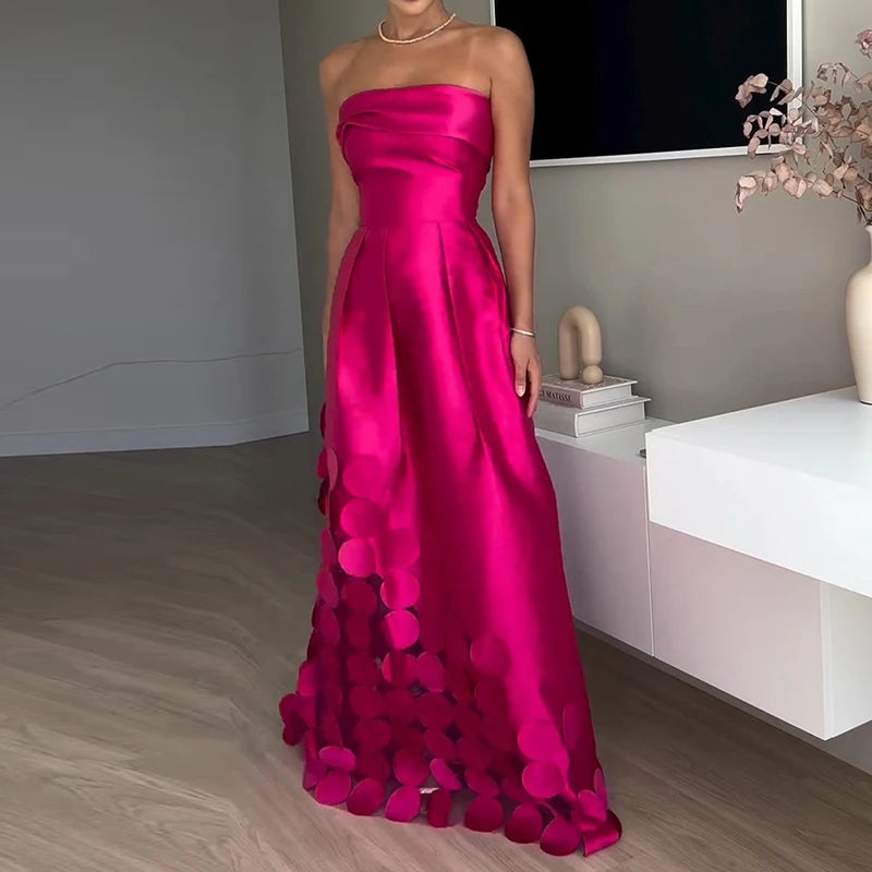 Elegant Off Shoulder Dress - Satin Hollow Out Party Evening Gown