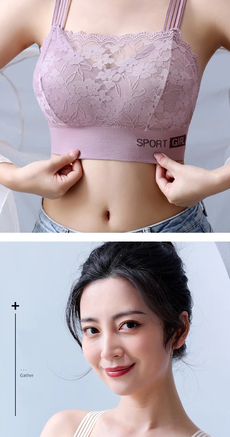 2PCS Women Lace Bras - Wireless Bralette Vest Style Tube Tops