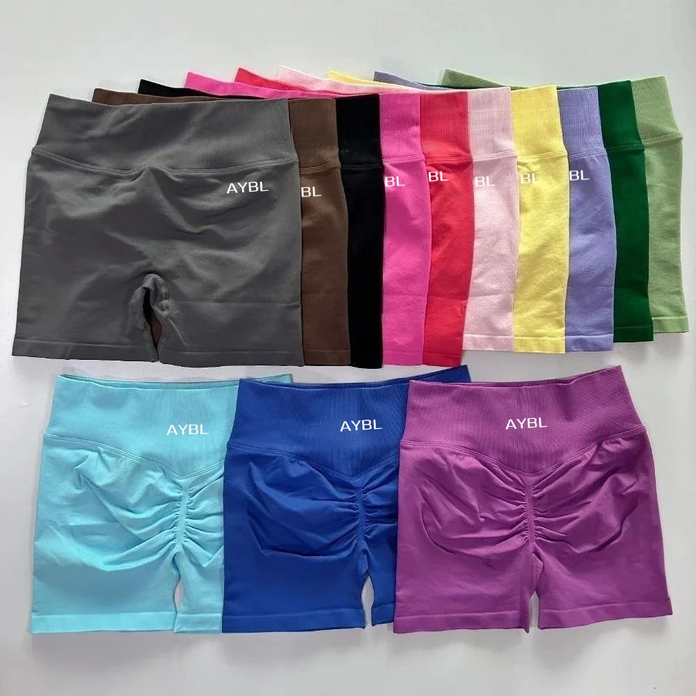 AYBL Yoga Shorts CrossFit Training Yoga Cycling Gym Workout Hot Girl's Low Ribbed Band Scrunch Butt Seamless Breathable Shorts