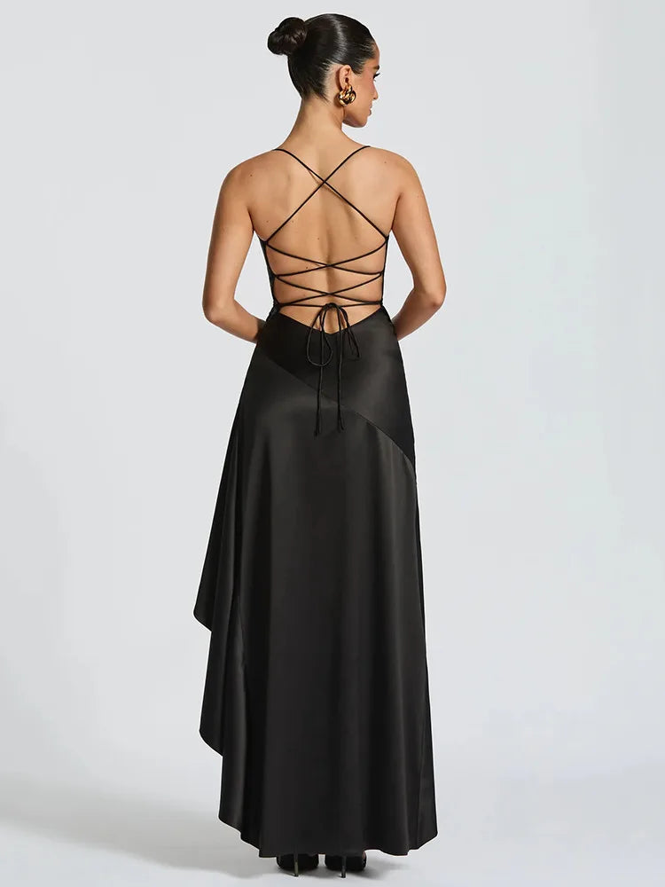 Articat Spaghetti Strap Dress - Satin Split Maxi Evening Gown