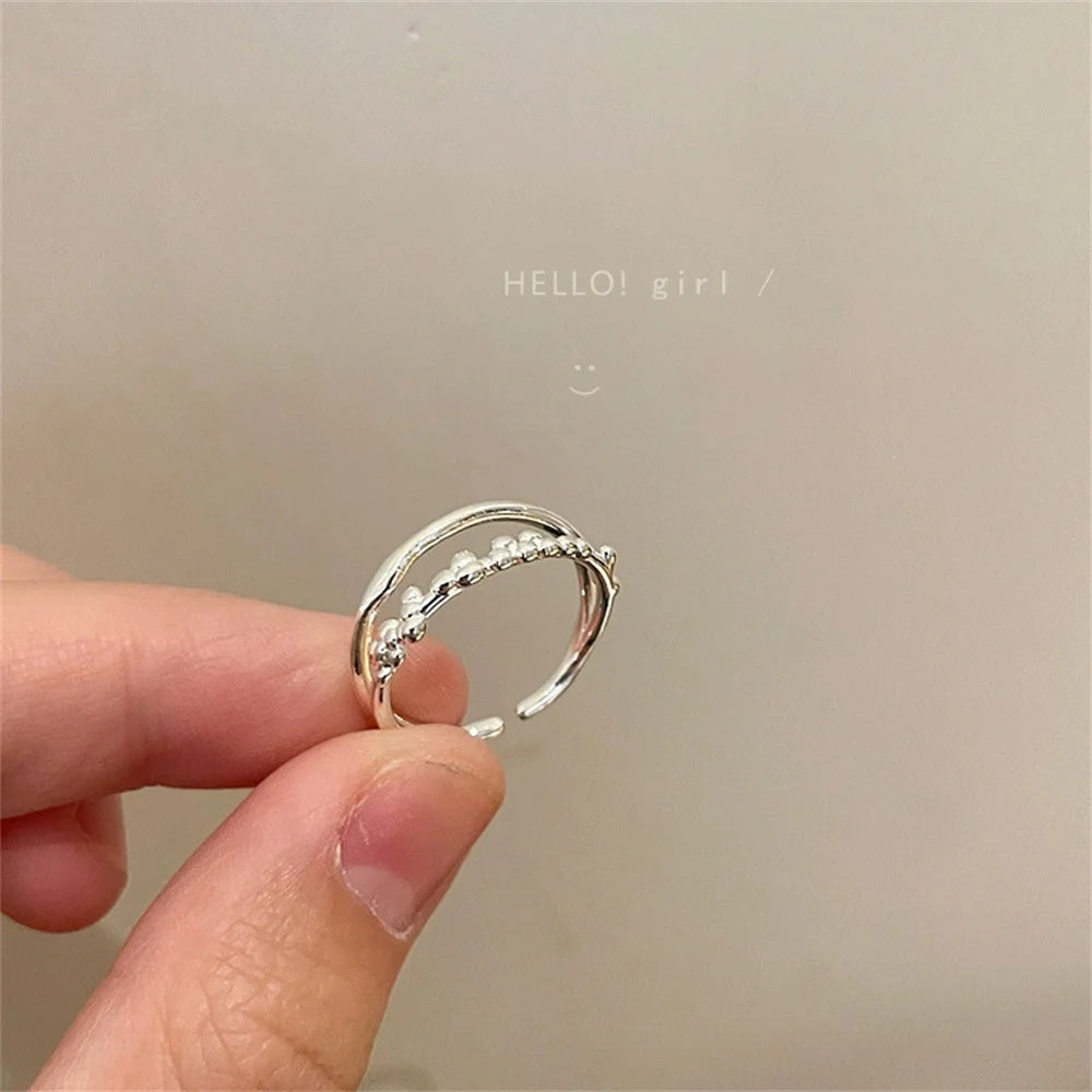 Simple Oval Moonstone Cuff Ring Silver Color Adjustable Ring Set Irregular Multi-layered Jewelry Fashion Party Gift