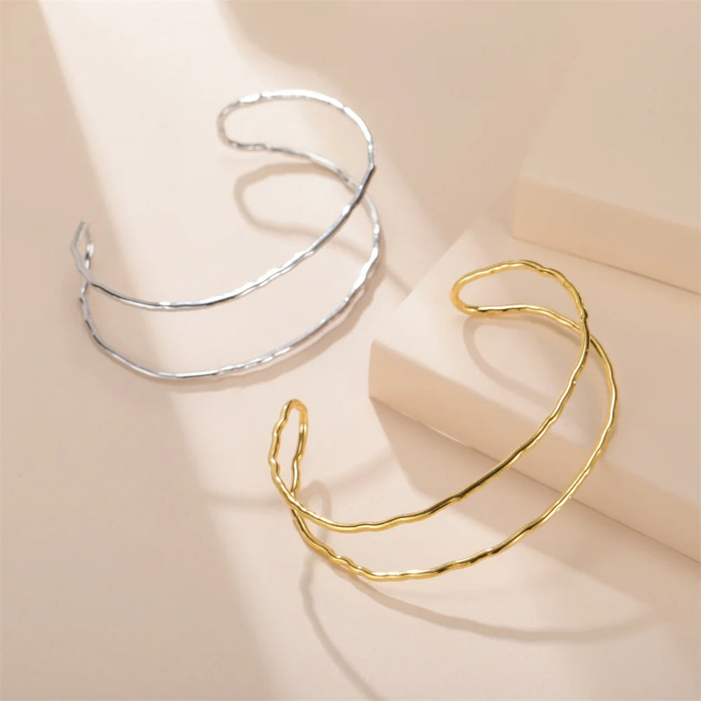 My Shape Simple C Shape for Women Stainless Steel Gold Color Adjustable Open Cuff Bangle Jewelry Double Layered Bracelets Gifts